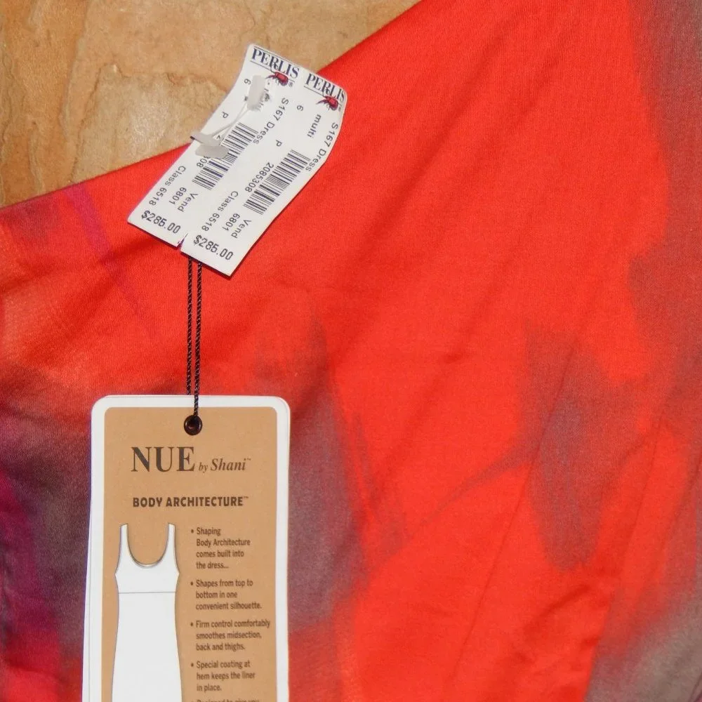 $285 NUE by SHANI Colorful Rosette One Shoulder 6   Perfect Cruise Dress